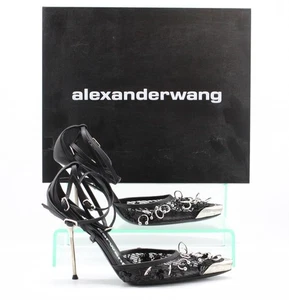 ALEXANDER WANG SELENA WOMENS HEELS MESH EMBROIDERED UK 4 EU 37 BLACK RRP £875 AD - Picture 1 of 11