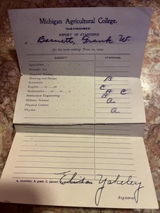 Vintage Michigan Agricultural College Report Card 1909 Signed - Picture 1 of 4