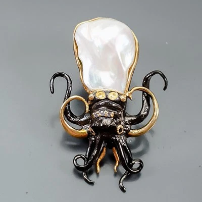 美术天然巴洛克珍珠胸针 925 纯银 /NB27095 — 第 1/4 张图片