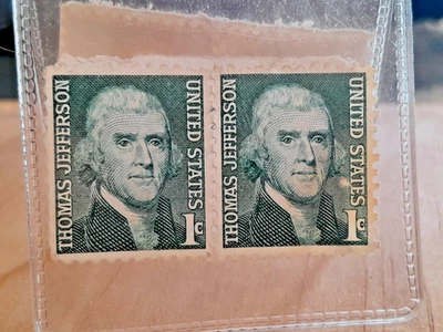THOMAS JEFFERSON (2 HINGED) 1 CENT US POSTAGE STAMP -GREEN RARE- VINTAGE STAMP - Image 1 of 4