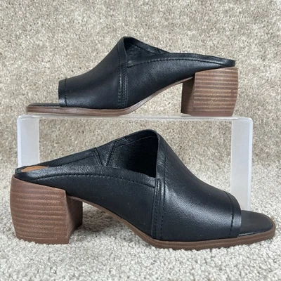 Lucky Brand Jemie Mule 鞋 8 码黑色皮革拖鞋粗跟露趾 — 第 1/4 张图片