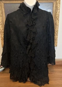 Beautiful Victorian Black Silk Cape w/ Dolman Sleeves,Lace and Beads - Picture 1 of 17