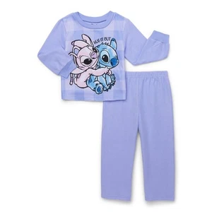 Disney Stitch and Angel 'Hug It Out' Toddler Girl's Purple Pajama Pants Set - Picture 1 of 2