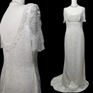BADGLEY MISCHKA BRIDE Ivory Silver Lace Pearl Satin Wedding Gown Dress 4 6 8 38 - Picture 1 of 14