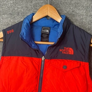 The North Face 550 Down Fill Puffer Vest Red Navy Blue Kids M 10 12 - Picture 1 of 8