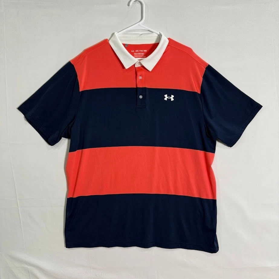 Polo Under Armour The Playoff para hombre manga corta talla 2XL a rayas naranja azul marino Foto 1 de 4