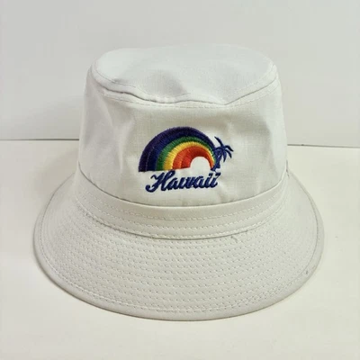 Sombrero de cubo Hawaiano vintage blanco hawaiano grande bordado arco iris Corea *LEER* Foto 1 de 4