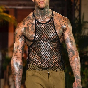 Fishing Net Vest Mesh Transparent Vest Men's Perspective Mesh Vest Trendy - Picture 1 of 5