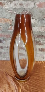 Vaso in vetro 20" marrone e bianco pesante fatto a mano in Polonia - Foto 1 di 5