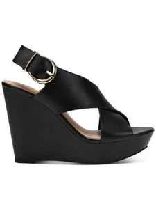 Nuovi sandali INC donna vera plateau zeppa slingback neri taglia 9,5M - Foto 1 di 6