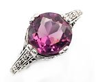 2CT Natural Amethyst 925 Solid Sterling Silver Nouveau Style Ring Sz 7 F1-6