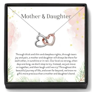 Mother & Daughter / Double Heart Necklace With Gift Box and message card - Picture 1 of 12