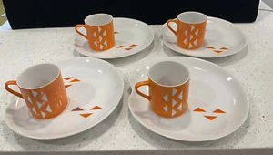 Set Of 4 Vintage MCM Snack Set Plate Cup JONAS ROBERTS Japan Orange Atomic HTF - Picture 1 of 12