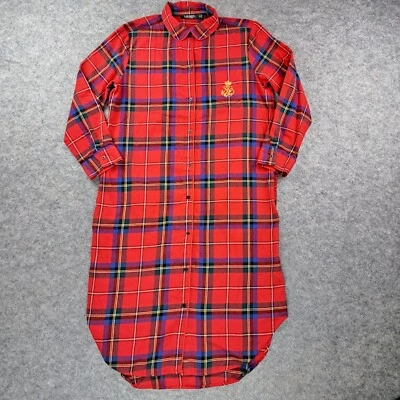 Lauren Ralph Lauren Nightgown Womens Medium Red Plaid Granny Crest Flannel - Image 1 of 4