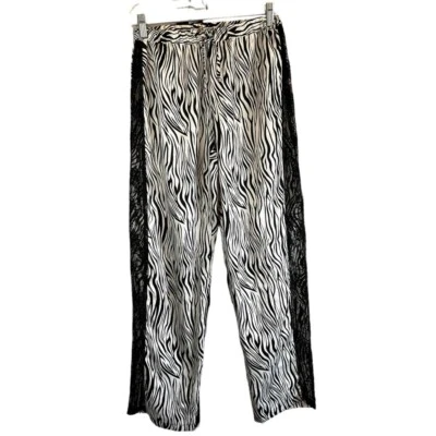 vintage FREDERICKS OF HOLLYWOOD Satin Zebra Pants Lace Side Panel Size Small - Image 1 of 4