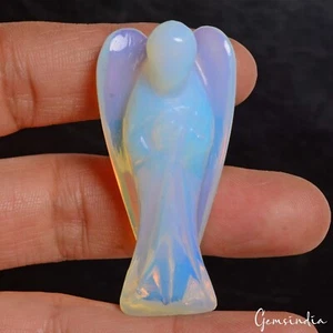 Beautiful Hydro Blue Shine Opal Carved Mini Good luck Angel Packet Statue~2 Inch - Picture 1 of 6