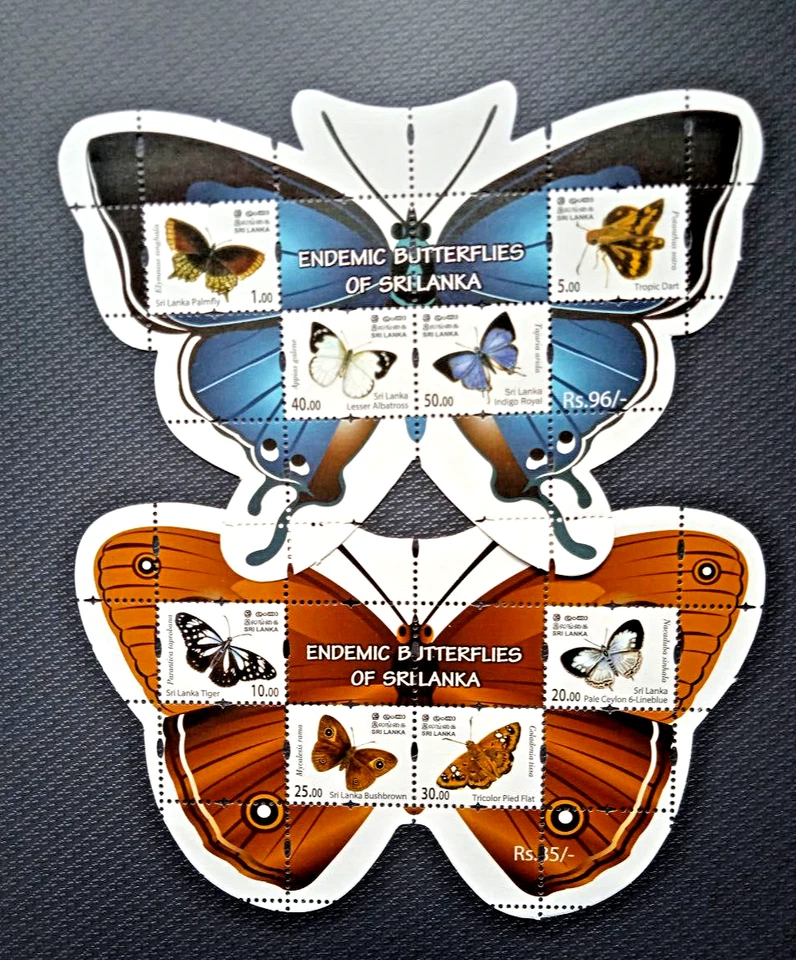 Sri Lanka ENDEMIC BUTTERFLIES  MNH 02 mini sheet Stamps 2022 odd shaped souvenir - Image 1 of 1