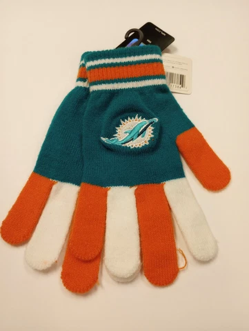 Miami Dolphins Raised Team Logo NFL Multi Color Woven Stretch Gloves Adult NEW Cover
