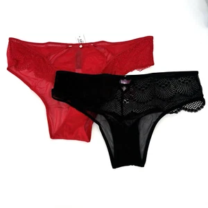 Lot Of 2 Adore Me Red & Black Lace & Mesh Brazilian Cut Panties Size Large NWT - Picture 1 of 10