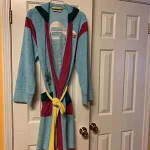 RARE FILA robe  vintage TERRY HOODED Belt EMBROIDERY COLORFUL UNUSED FAB! Sz S - Picture 1 of 12
