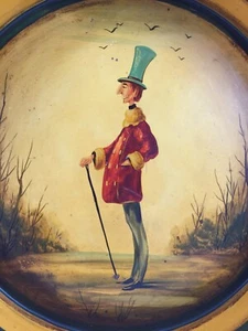 Unique Character Hand Painted Metal Tray Gentleman Top Hat Peter Ompir •Signed• - Picture 1 of 8