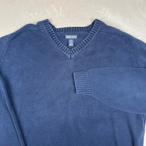 Vintage Lands End Sweater Mens XL Blue V Neck 100% Cotton Grandpa - Picture 1 of 9