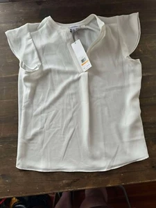 Calvin Klein Women's Small White Blouse Short Sleeve Pullover NEW With Tags - Picture 1 of 3