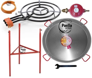 90cm Polished Paella Pan + 70cm 3 Ring Gas Burner + Propane Regulator + Legs Set - Picture 1 of 3