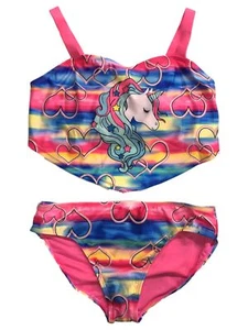 Girls Pink Blue Purple Rainbow Unicorn 2pc Tankini Swimming Suit XXL (18) - Picture 1 of 2