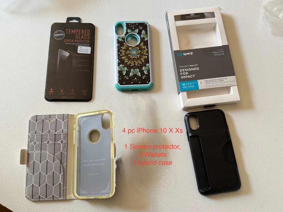 FUNDA SPECK IPHONE 10 X XS BILLETERA, DIVERTIDA FUNDA AQUA/NEGRO, RFID, PROTECTOR PANTALLA 9H Foto 1 de 4