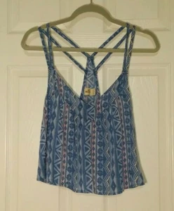 Hollister Cropped Tank Top, Blue Aztec Pattern, Size S - Picture 1 of 3