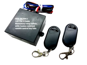 12V 315MHZ 15A MOMENTARY ON relay switch with 2 water resistant remote control - Picture 1 of 3