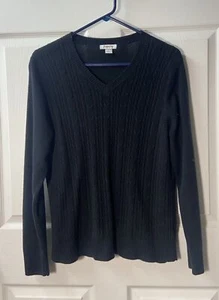 Hampshire Studio Sweater Womans Size Large Cable Knit V Neck Pullover Casual - Picture 1 of 3