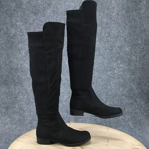 Unisa Boots Womens 7 M Gillean Over the Knee Pull On Riding Black Fabric Heels - Picture 1 of 19