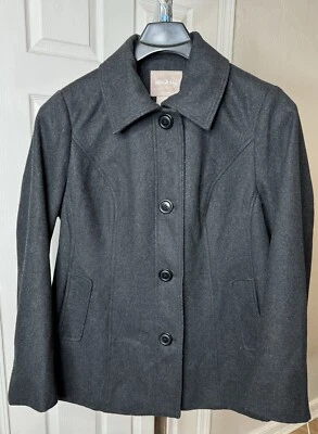 Chaqueta blanca de mezcla de lana de ciervo para mujer talla grande 1X 16W gris forrada con botones Foto 1 de 4