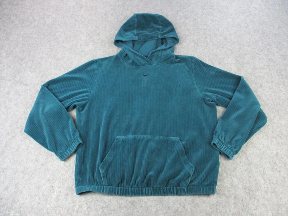 Sudadera con Capucha Nike Mujer Extra Pequeña Azul Centro Swoosh Pana Terciopelo Sudadera Foto 1 de 4