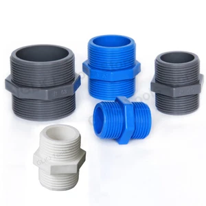 1/2 Zoll - 2 Zoll PVC Doppelnippel Außengewinde x Außengewinde PVC Rohrfittings - Picture 1 of 9