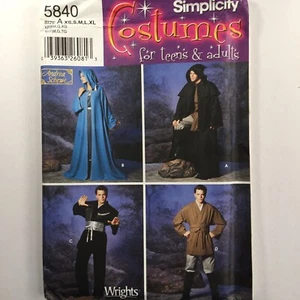 Simplicity 5840 Cape Kapuze Kostüm Kleid Tunika Ninja Damen Herren Neu ungeschnittenes Muster - Bild 1 von 12