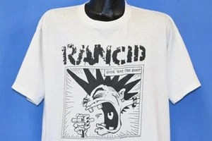 vintage 90s RANCID GIVE'EM THE BOOT CAUTION SOUND LEVELS PUNK WHITE t-shirt XL - Picture 1 of 9