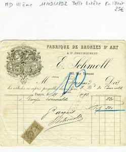 Paris III ème 80 Rue de Turenne - Belle Entête Fabrique de Bronzes d'Art de 1892 - Picture 1 of 1