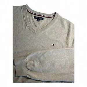 Tommy Hilfiger Mens Sweater XXL Tan Beige Small V Neck Cotton - Foto 1 di 4