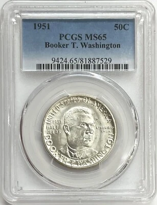 1951 US BOOKER T WASHINGTON 50c COMMEMORATIVE SILVER COIN PCGS MINT STATE 65 - Image 1 of 2