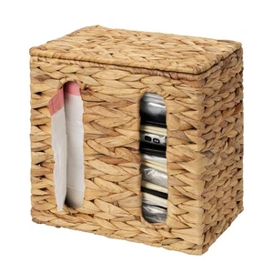 Garbage Bag Dispenser with Lid, Wall Mount Water Hyacinth Plastic Bag Holder ... - Foto 1 di 8