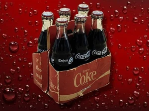 Vintage Replik Miniatur Coca-Cola Cola Flaschen mit Karton Papier Tragetasche! - Bild 1 von 9