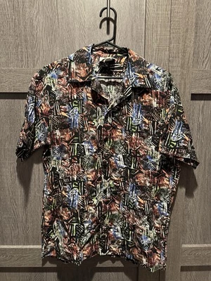 Camisa Hawaiana Hilo Hattie Para Hombre L Manga Corta Azul Verde Marrón Estampado Rústico Foto 1 de 4