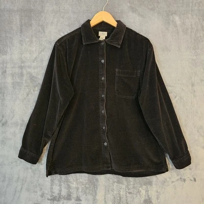 LL Bean Wide Wale Corduroy Big Shirt Women L Black Button Up Preppy Classic - Image 1 of 4