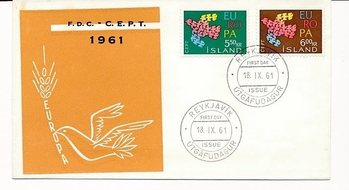D90041 Europa CEPT 1961 19 Doves Flying As one FDC Iceland - Image 1 of 1
