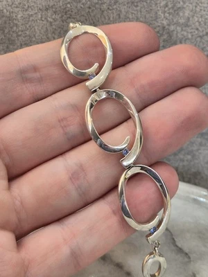 Sapphire Set ELODIE Oval Link Sterling Silver Bracelet 7.5" - image 1 of 4