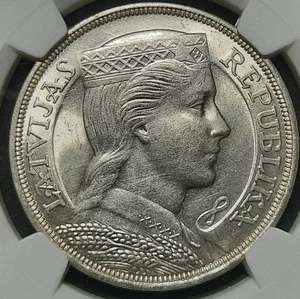1931 Latvia 5 Lati Silver Coin NGC MS61 First Republic - Picture 1 of 6