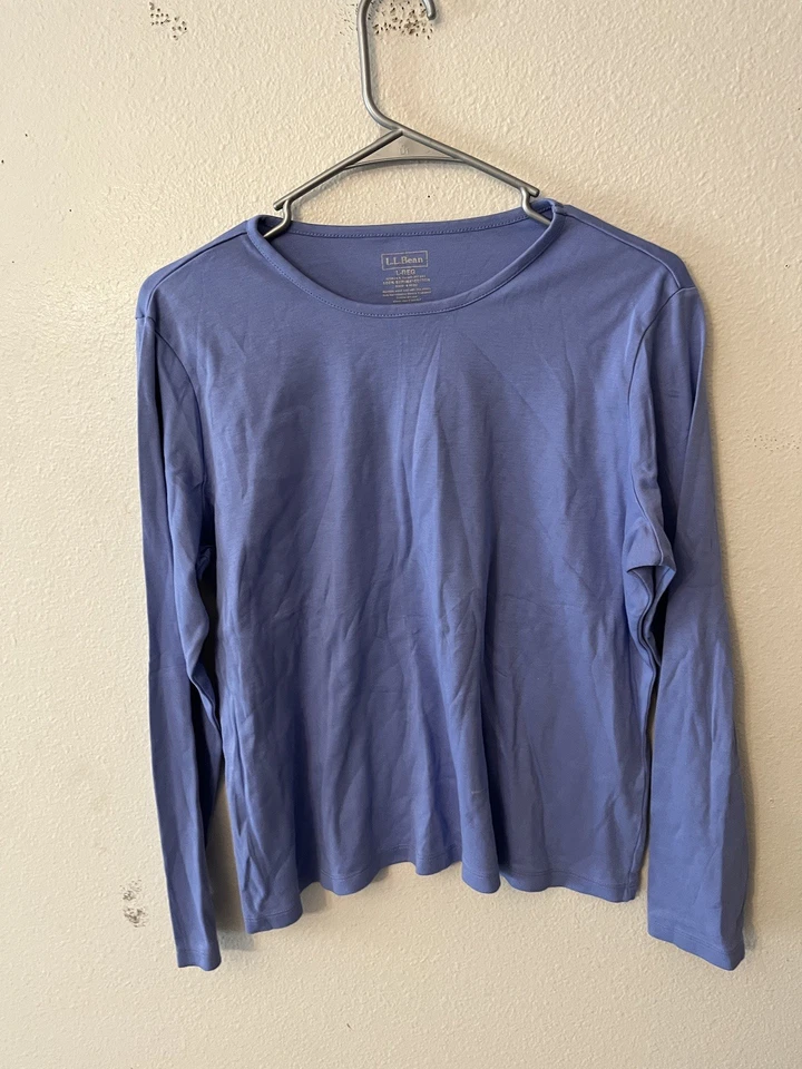 Camiseta Top LL Bean L Azul Algodón Pima Manga Larga Cuello Redondo 207240 Foto 1 de 4